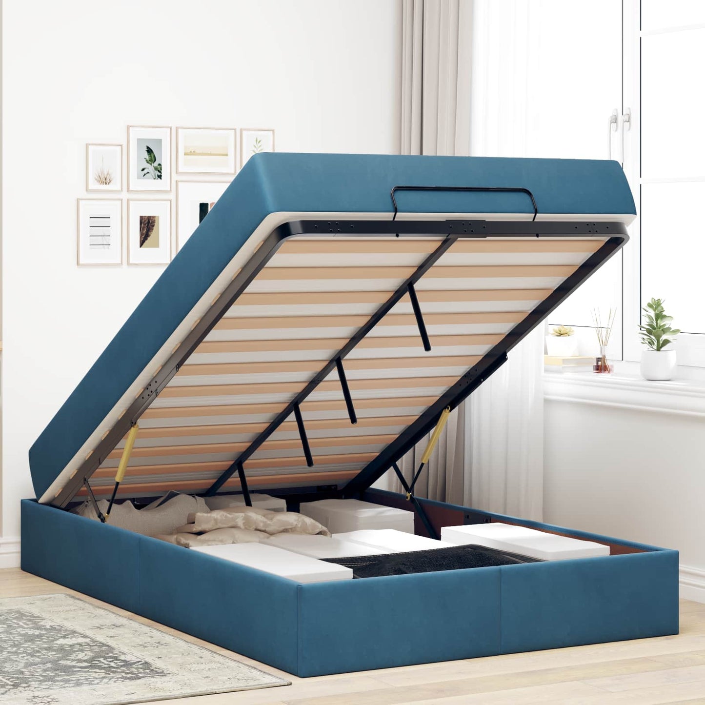vidaXL Σκελετός κρεβατιού με στρώμα 2 pcs Μπλε Βελούδο