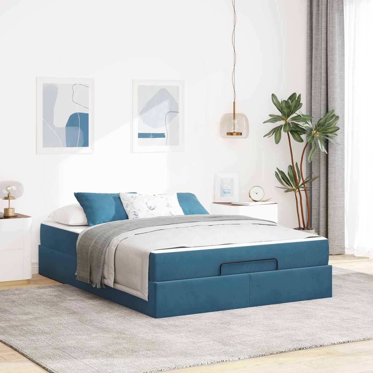 vidaXL Σκελετός κρεβατιού με στρώμα 2 pcs Μπλε Βελούδο