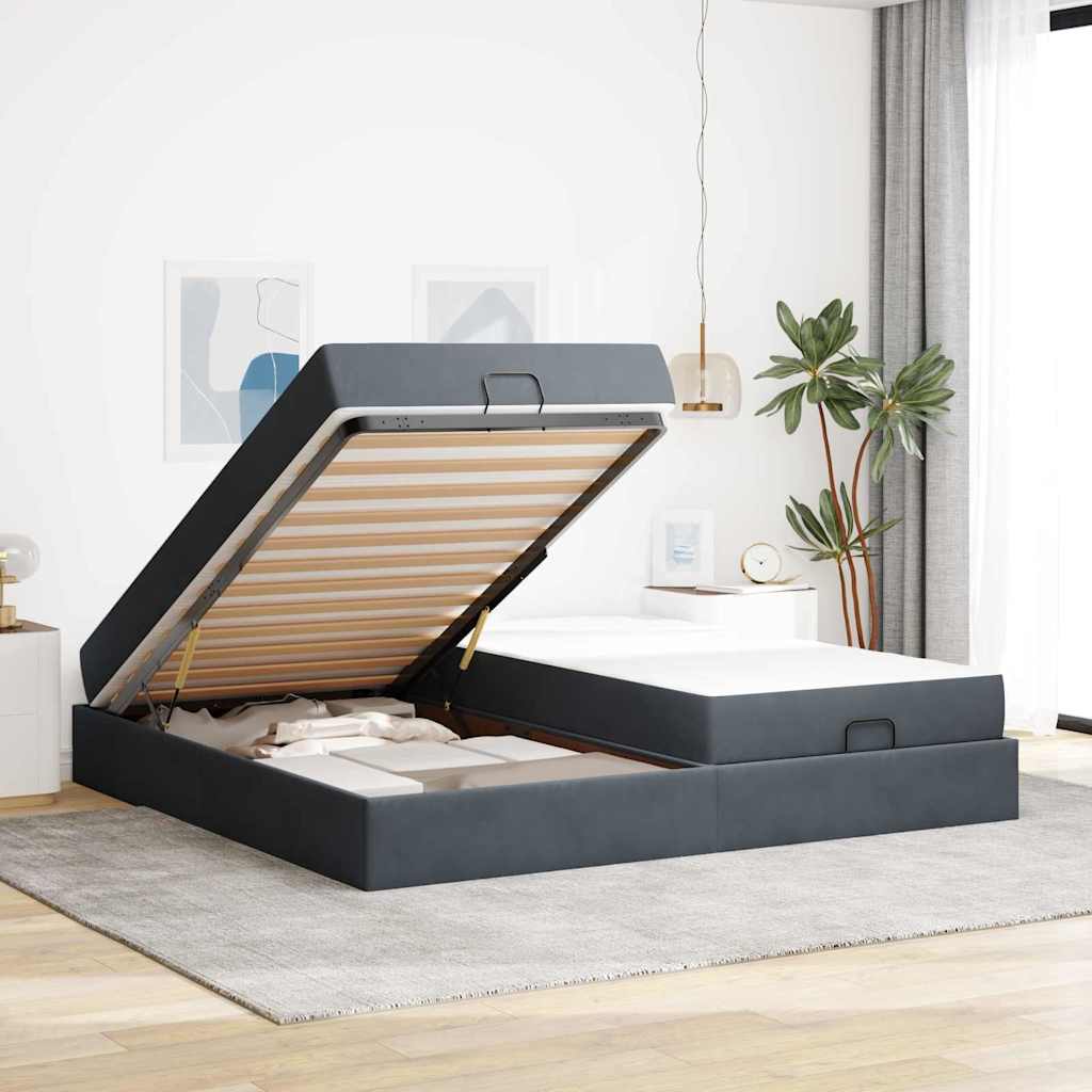 vidaXL Σκελετός κρεβατιού με στρώμα 2 pcs Σκούρο Γκρι Βελούδο
