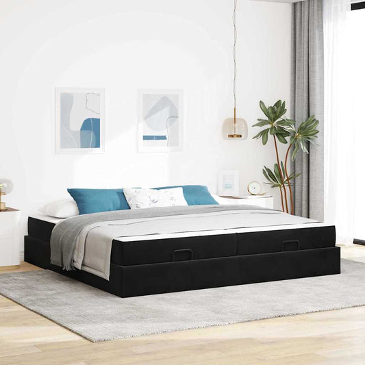 vidaXL Σκελετός κρεβατιού με στρώμα με στρώμα 2 pcs Μαύρο Βελούδο