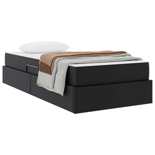 vidaXL Κρεβάτι με αποθηκευτικό χώρο και στρώμα 2 pcs Μαύρο Δέρμα
