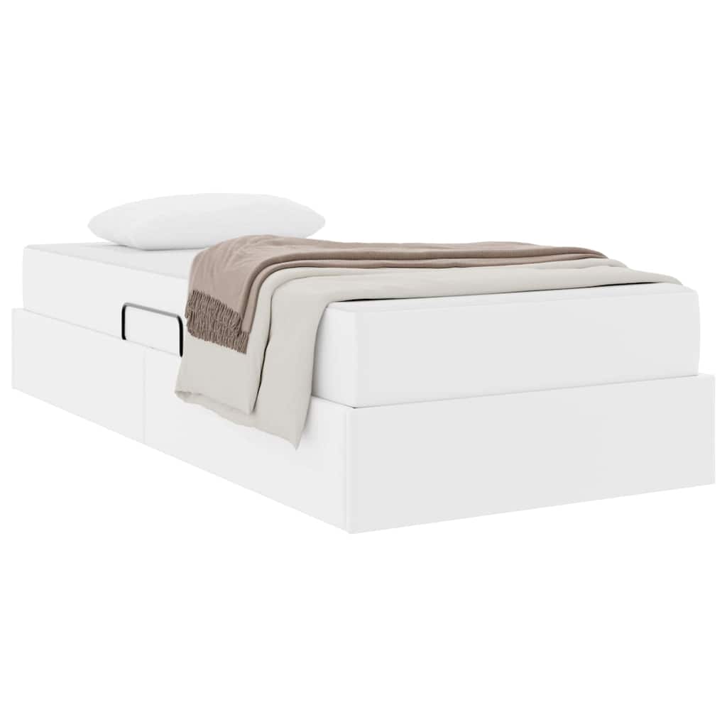 vidaXL Κρεβάτι με αποθηκευτικό χώρο και στρώμα 2 pcs Λευκό Δέρμα