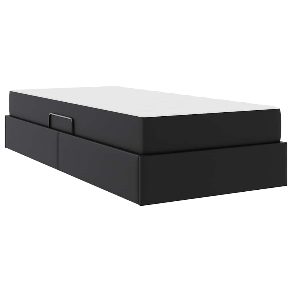 vidaXL Κρεβάτι με αποθηκευτικό χώρο και στρώμα 2 pcs Μαύρο Δέρμα
