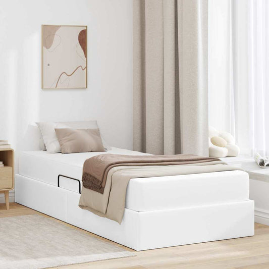 vidaXL Κρεβάτι με αποθηκευτικό χώρο και στρώμα 2 pcs Λευκό Δέρμα