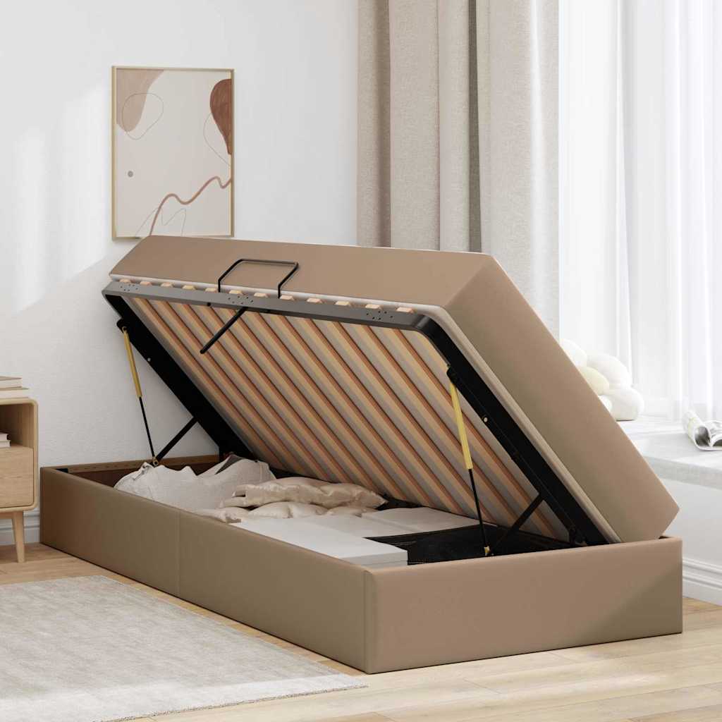 vidaXL Κρεβάτι με αποθηκευτικό χώρο και στρώμα 2 pcs Καπουτσίνο Δέρμα