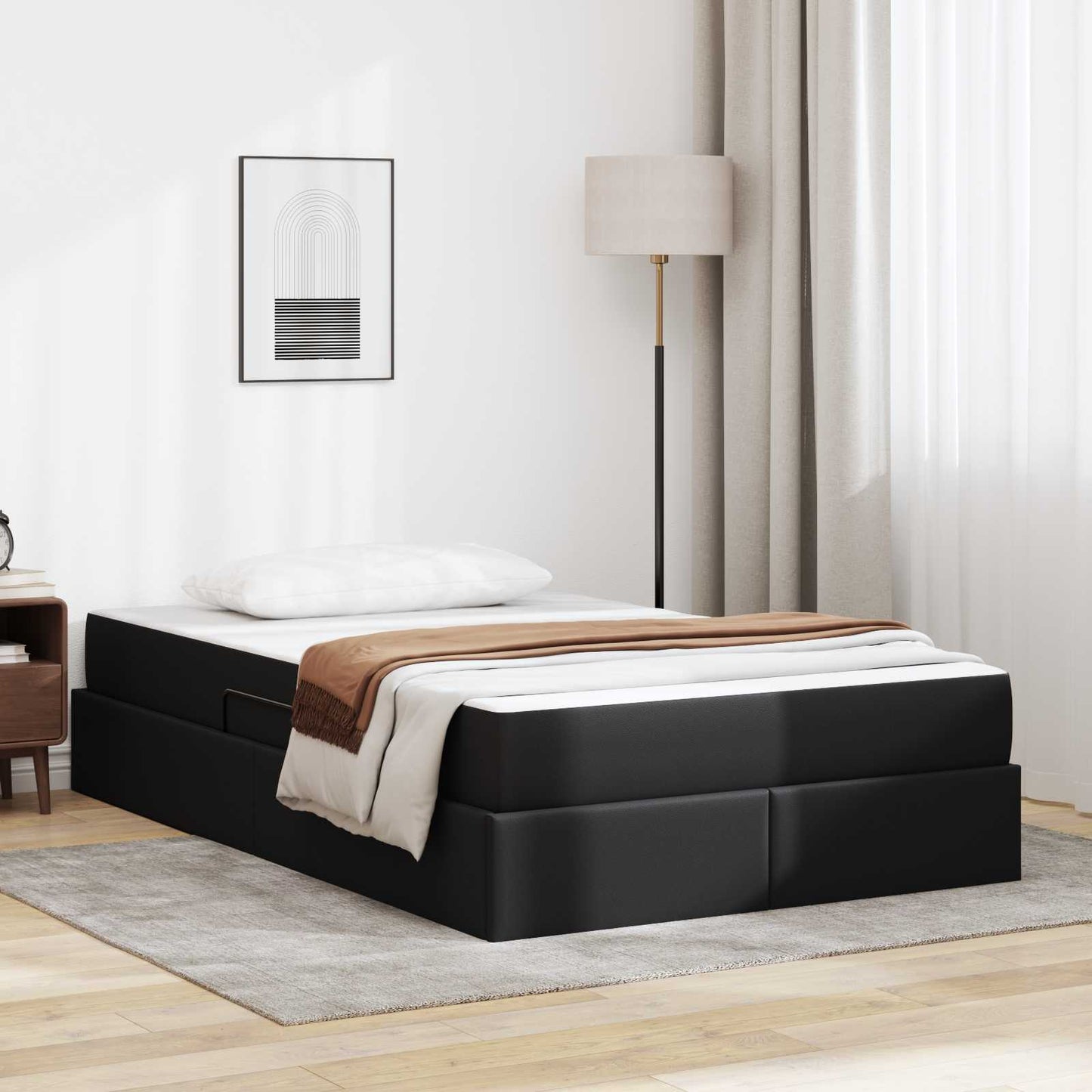 vidaXL Κρεβάτι με αποθηκευτικό χώρο και στρώμα 2 pcs Μαύρο Δέρμα