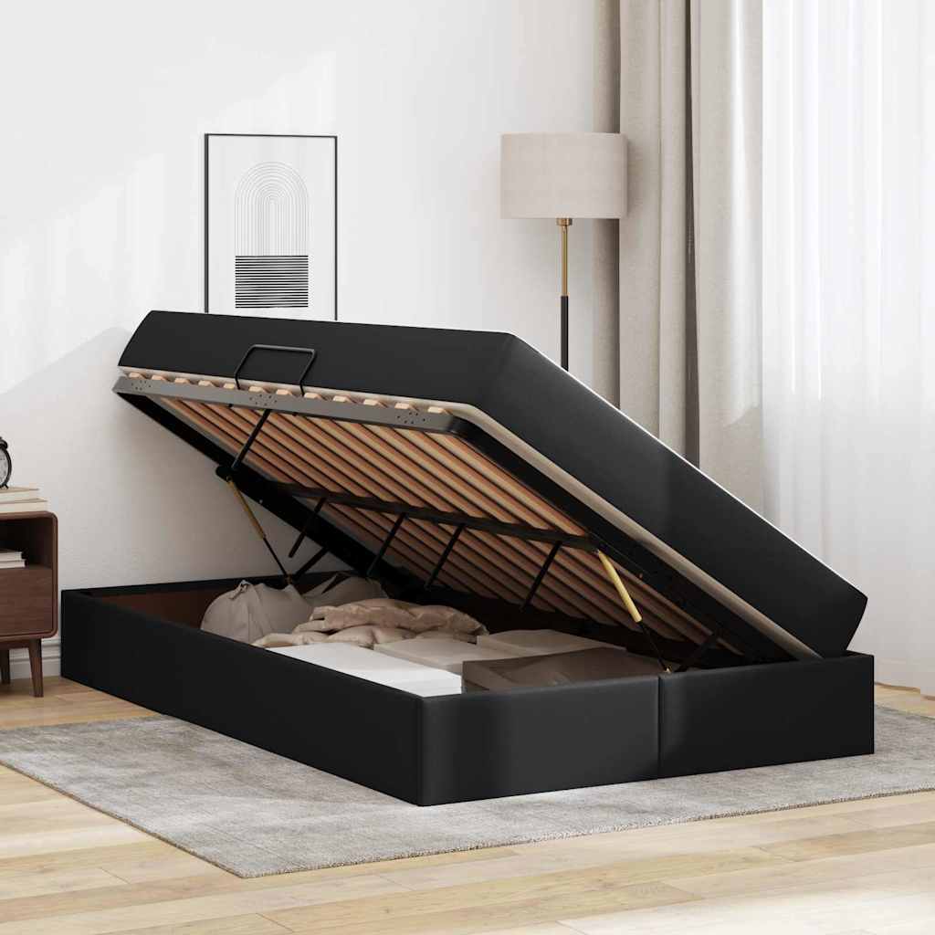 vidaXL Κρεβάτι με αποθηκευτικό χώρο και στρώμα 2 pcs Μαύρο Δέρμα