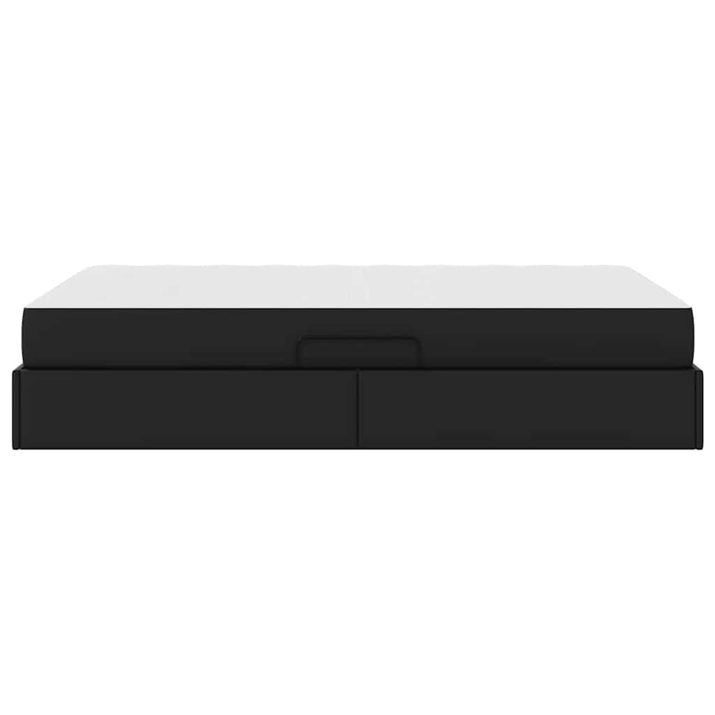 vidaXL Κρεβάτι με αποθηκευτικό χώρο και στρώμα 2 pcs Μαύρο Δέρμα