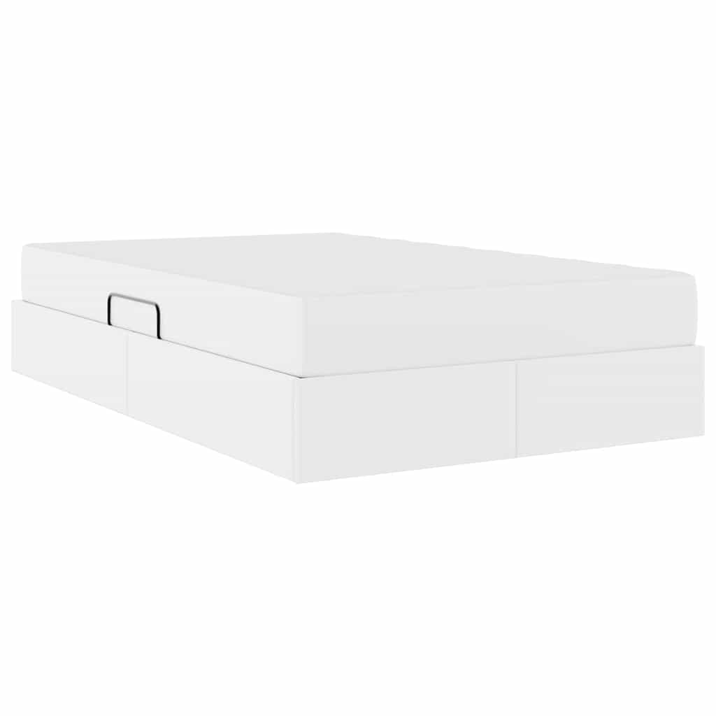 vidaXL Κρεβάτι με αποθηκευτικό χώρο και στρώμα 2 pcs Λευκό Δέρμα
