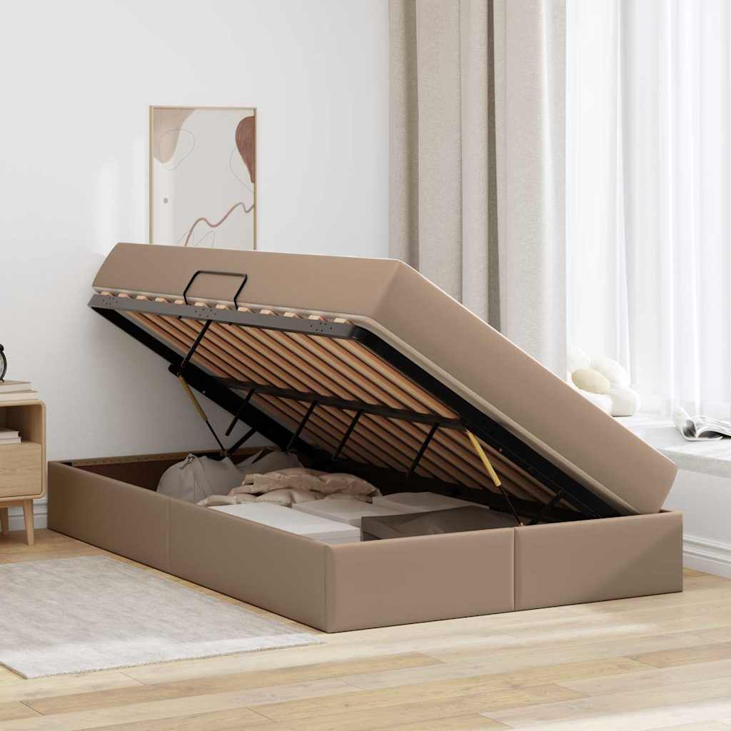 vidaXL Κρεβάτι με αποθηκευτικό χώρο και στρώμα 2 pcs Καπουτσίνο Δέρμα