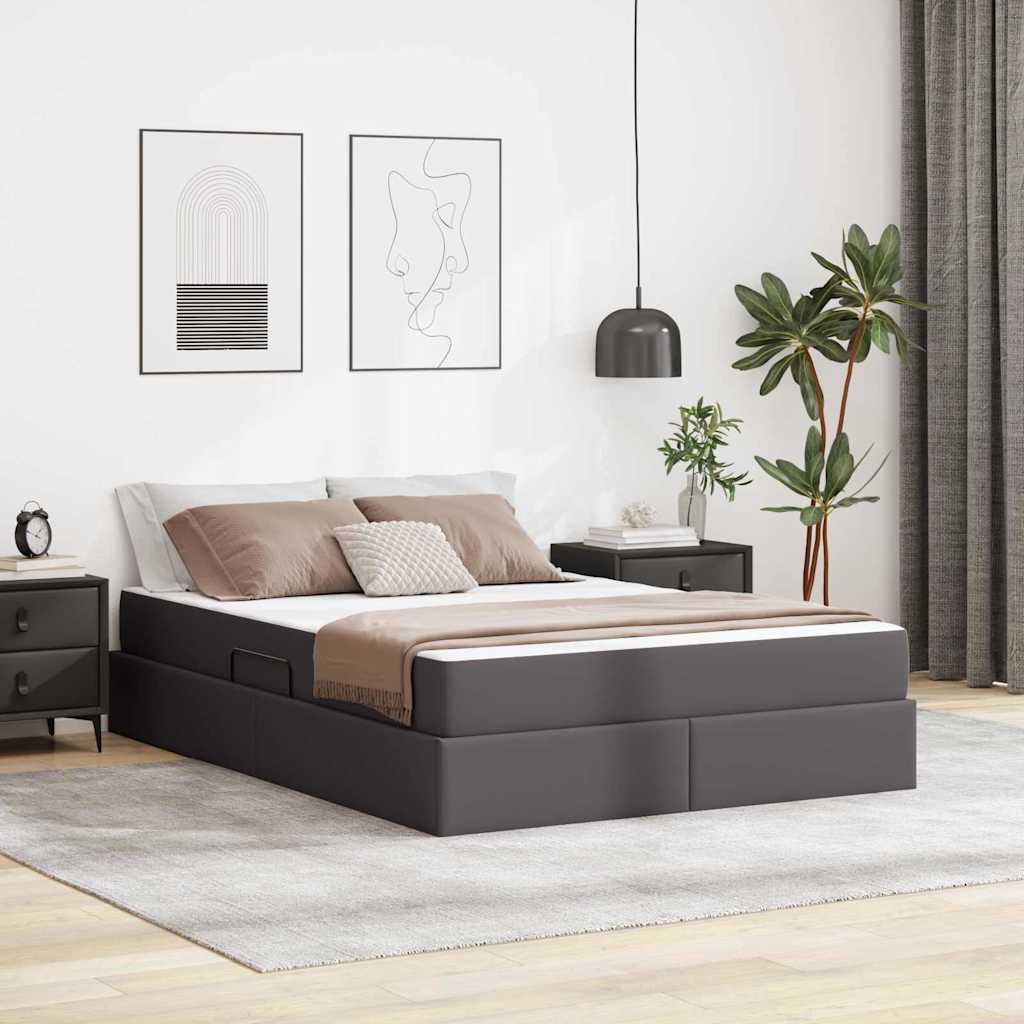 vidaXL Κρεβάτι με αποθηκευτικό χώρο και στρώμα 2 pcs Γκρι Δέρμα