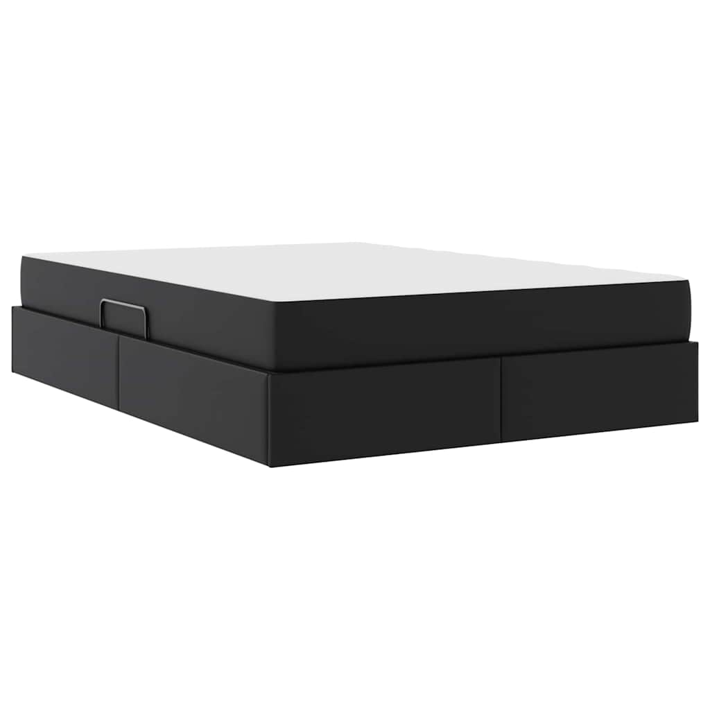 vidaXL Κρεβάτι με αποθηκευτικό χώρο και στρώμα 2 pcs Μαύρο Δέρμα