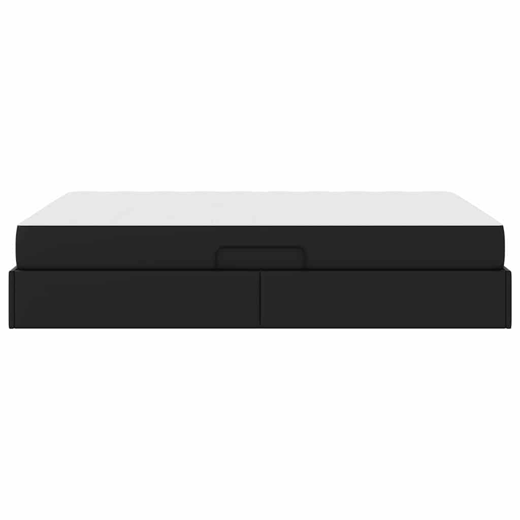 vidaXL Κρεβάτι με αποθηκευτικό χώρο και στρώμα 2 pcs Μαύρο Δέρμα