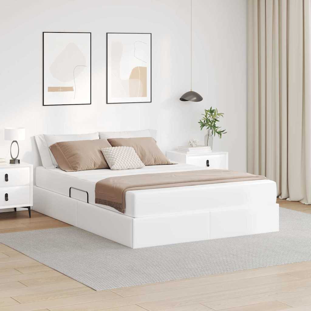 vidaXL Κρεβάτι με αποθηκευτικό χώρο και στρώμα 2 pcs Λευκό Δέρμα