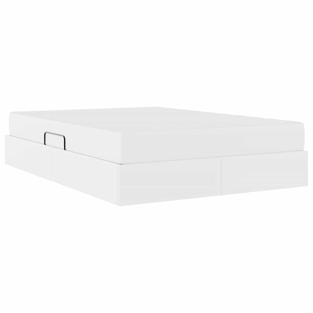 vidaXL Κρεβάτι με αποθηκευτικό χώρο και στρώμα 2 pcs Λευκό Δέρμα