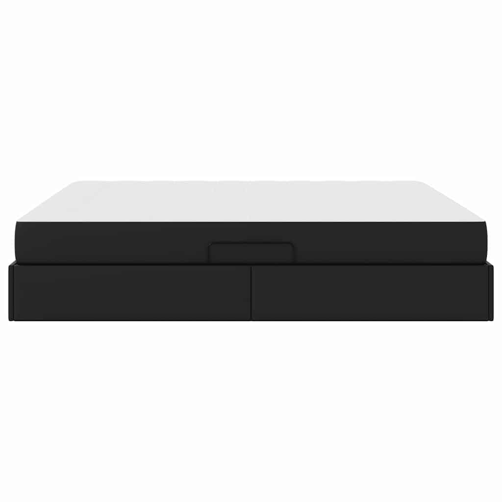 vidaXL Κρεβάτι με αποθηκευτικό χώρο και στρώμα 2 pcs Μαύρο Δέρμα