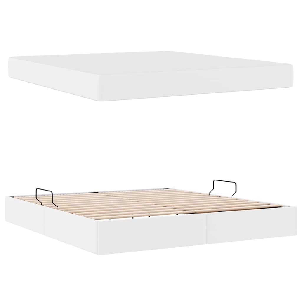 vidaXL Κρεβάτι με αποθηκευτικό χώρο και στρώμα 2 pcs Λευκό Δέρμα