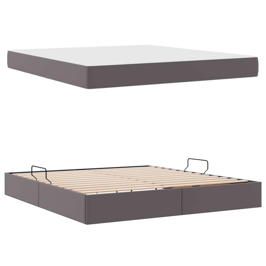 vidaXL Κρεβάτι με αποθηκευτικό χώρο και στρώμα 2 pcs Γκρι Δέρμα