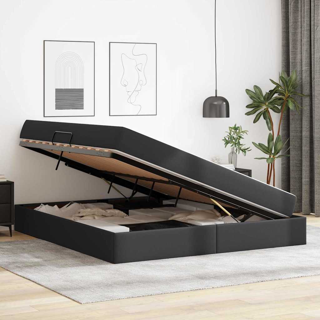 vidaXL Κρεβάτι με αποθηκευτικό χώρο και στρώμα 2 pcs Μαύρο Δέρμα