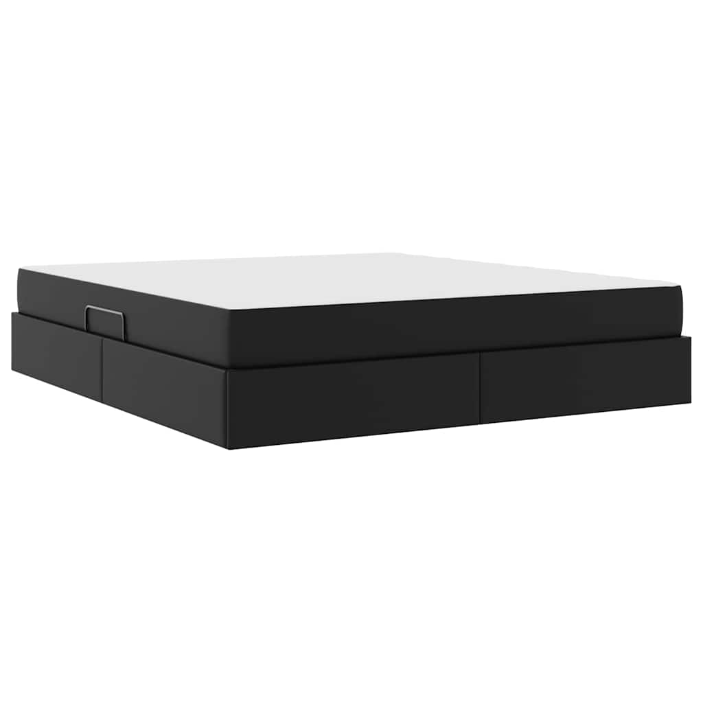 vidaXL Κρεβάτι με αποθηκευτικό χώρο και στρώμα 2 pcs Μαύρο Δέρμα