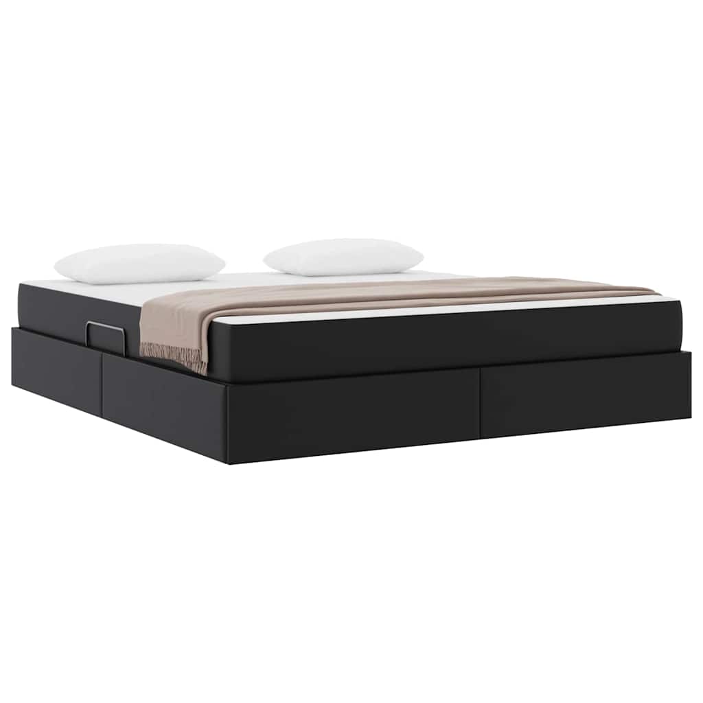 vidaXL Κρεβάτι με αποθηκευτικό χώρο και στρώμα 2 pcs Μαύρο Δέρμα
