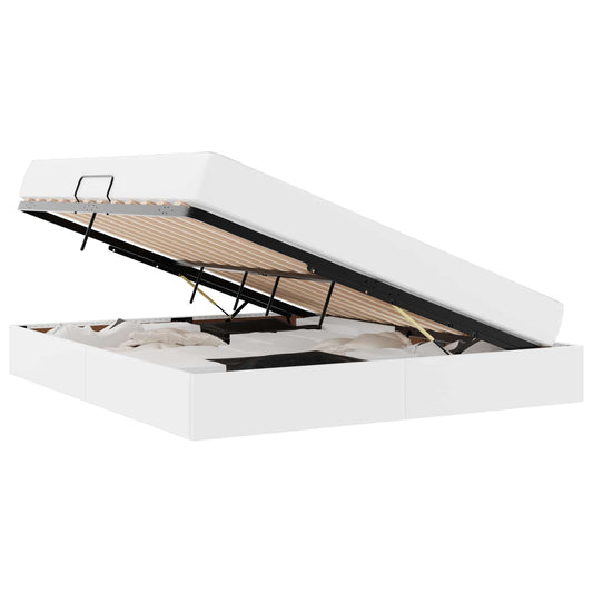 vidaXL Κρεβάτι με αποθηκευτικό χώρο και στρώμα 2 pcs Λευκό Δέρμα