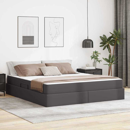 vidaXL Κρεβάτι με αποθηκευτικό χώρο και στρώμα 2 pcs Γκρι Δέρμα