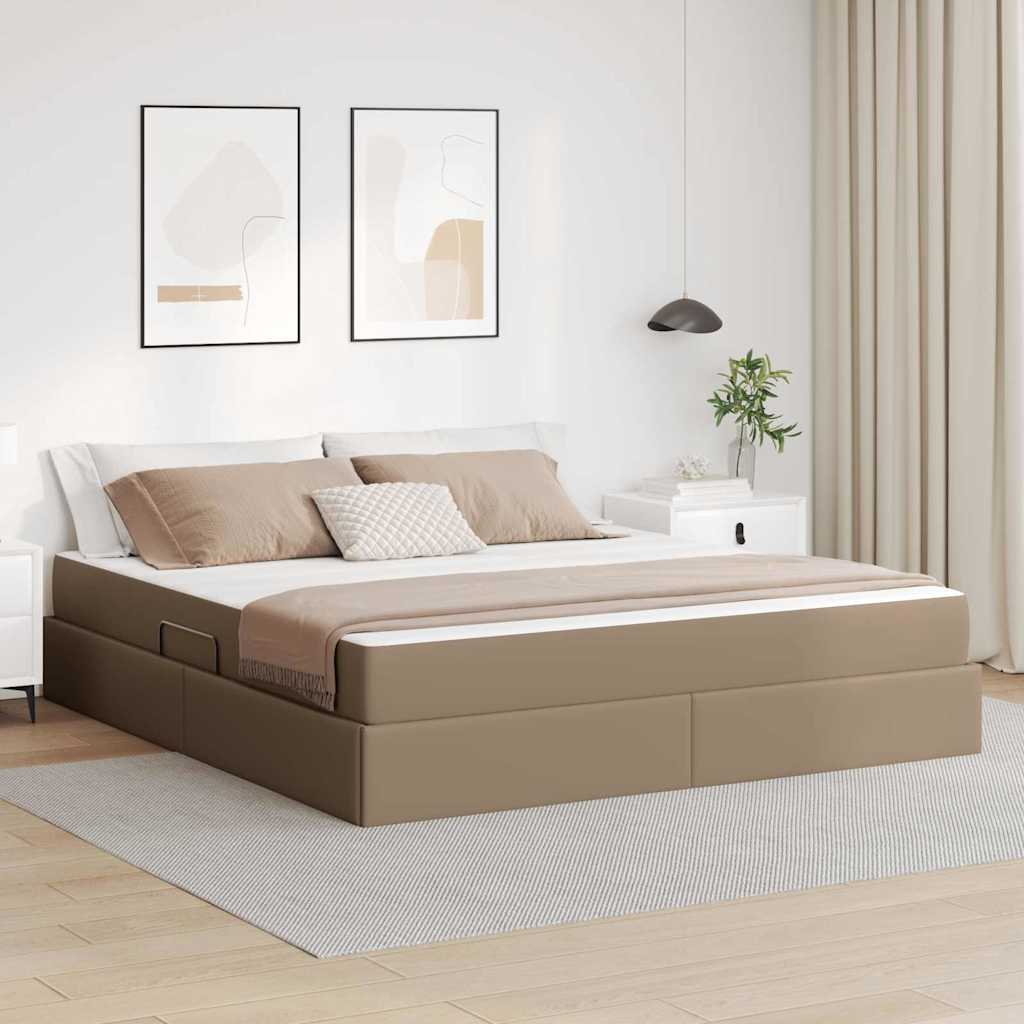 vidaXL Κρεβάτι με αποθηκευτικό χώρο και στρώμα 2 pcs Καπουτσίνο Δέρμα