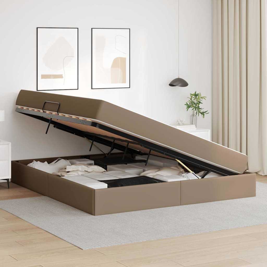 vidaXL Κρεβάτι με αποθηκευτικό χώρο και στρώμα 2 pcs Καπουτσίνο Δέρμα