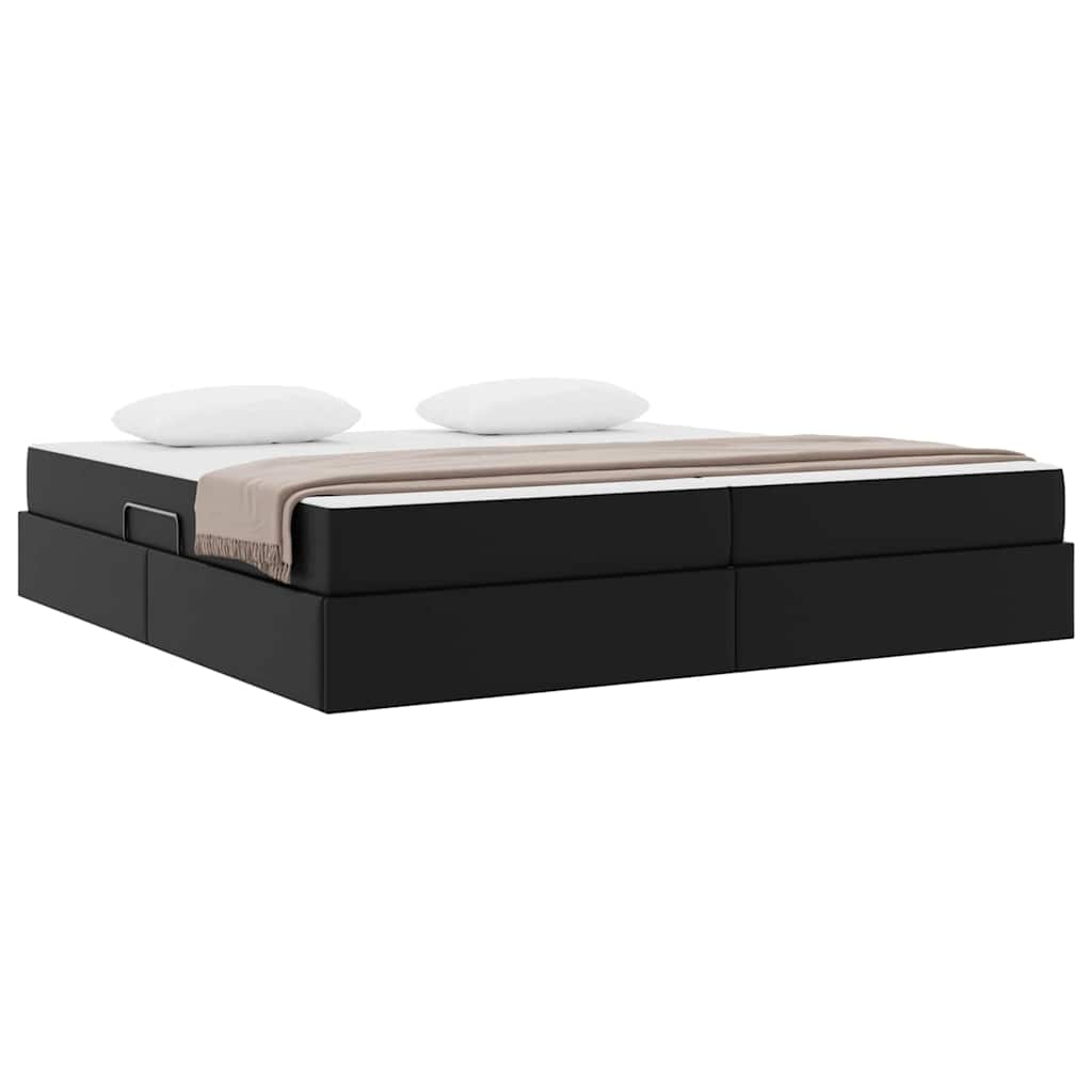 vidaXL Κρεβάτι με αποθηκευτικό χώρο και στρώμα 2 pcs Μαύρο Δέρμα