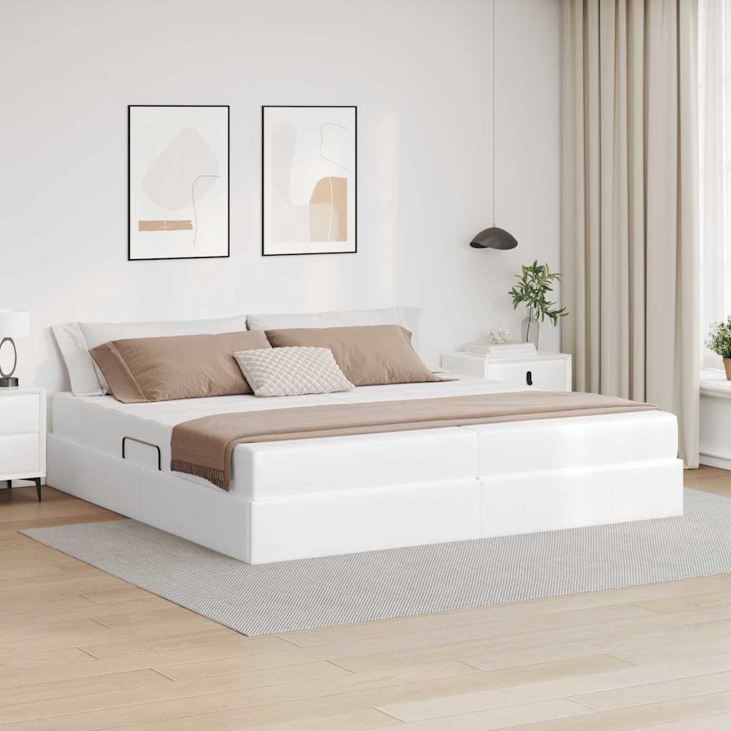 vidaXL Κρεβάτι με αποθηκευτικό χώρο και στρώμα 2 pcs Λευκό Δέρμα