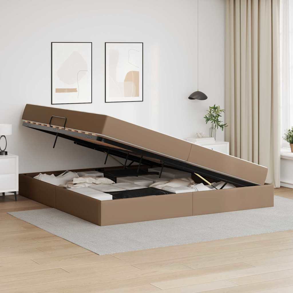 vidaXL Κρεβάτι με αποθηκευτικό χώρο και στρώμα 2 pcs Καπουτσίνο Δέρμα