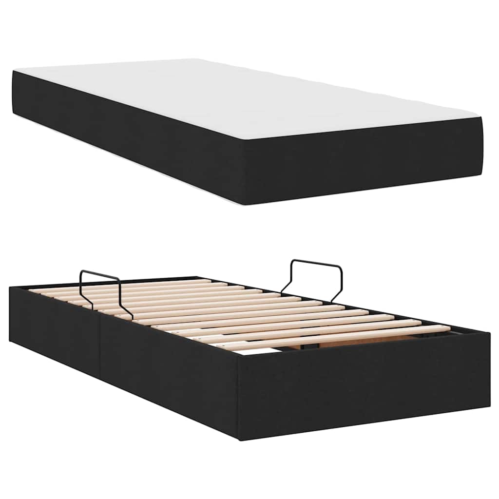 vidaXL Κρεβάτι με αποθηκευτικό χώρο και στρώμα Μαύρο 90 x 200 cm