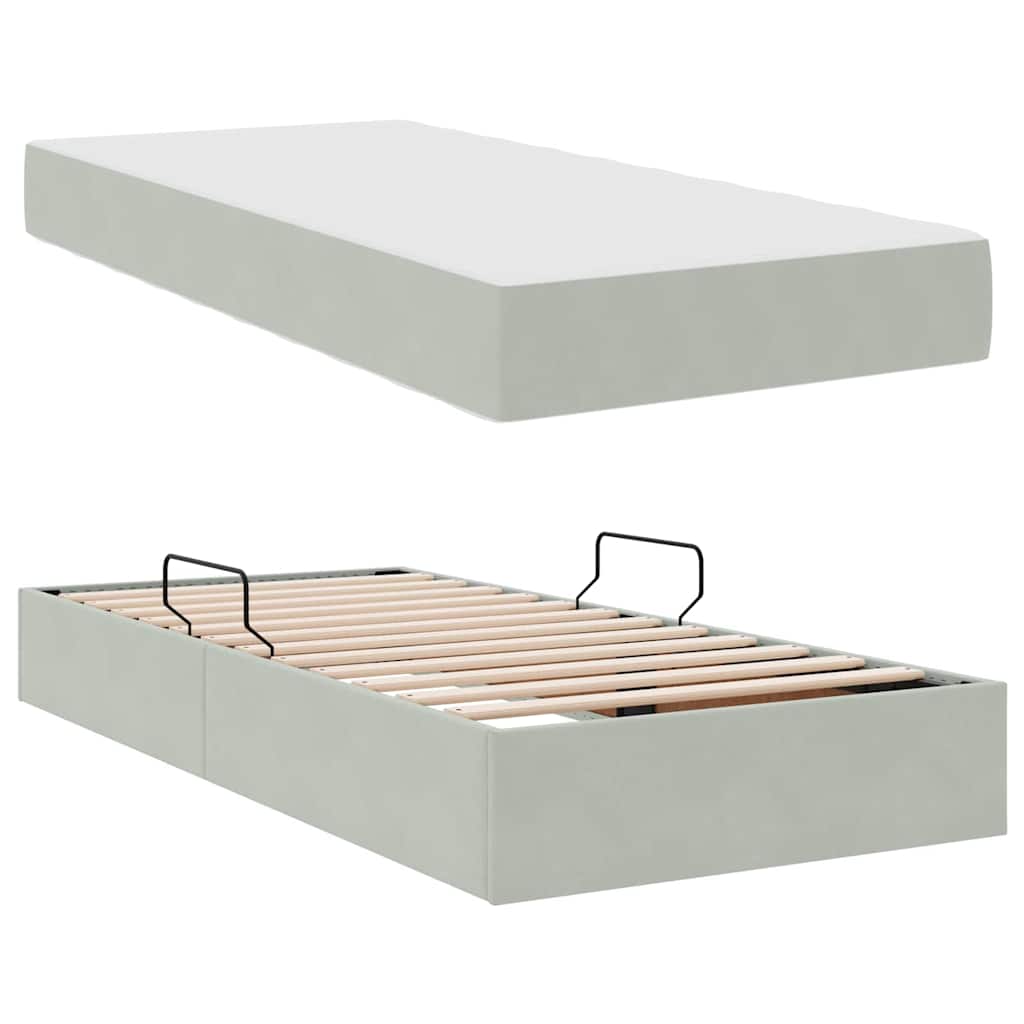 vidaXL Κρεβάτι με αποθηκευτικό χώρο και στρώμα με στρώμα Ανοιχτό γκρι