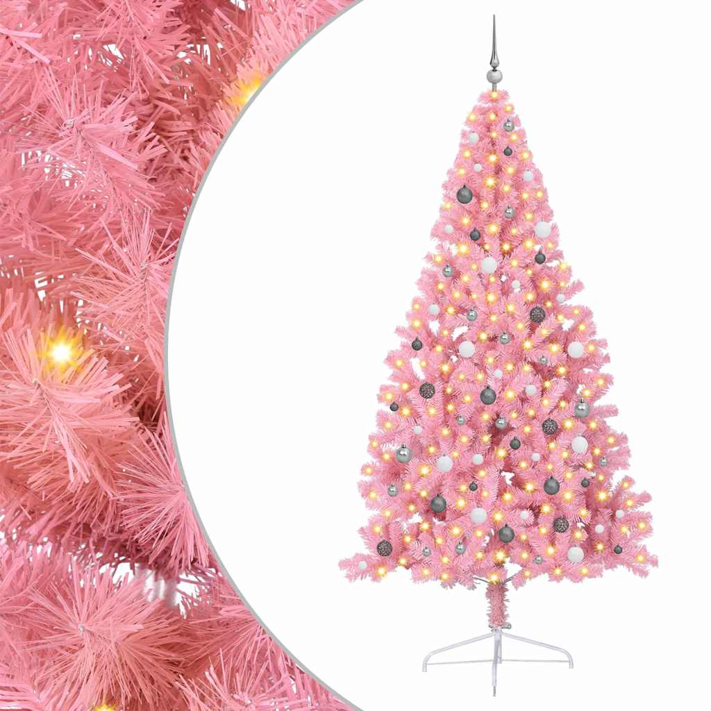 vidaXL Τεχνητό προφωτισμένο Χριστουγεννιάτικο δέντρο Ροζ 240 cm PVC
