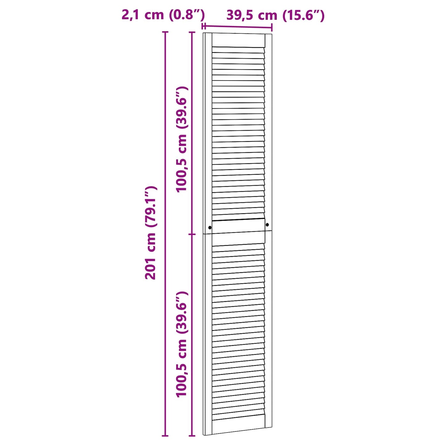 vidaXL Πόρτα Ντουλάπας με πόρτα 2 τεμ. Φυσικό 201 x 2,1 x 39,5 cm
