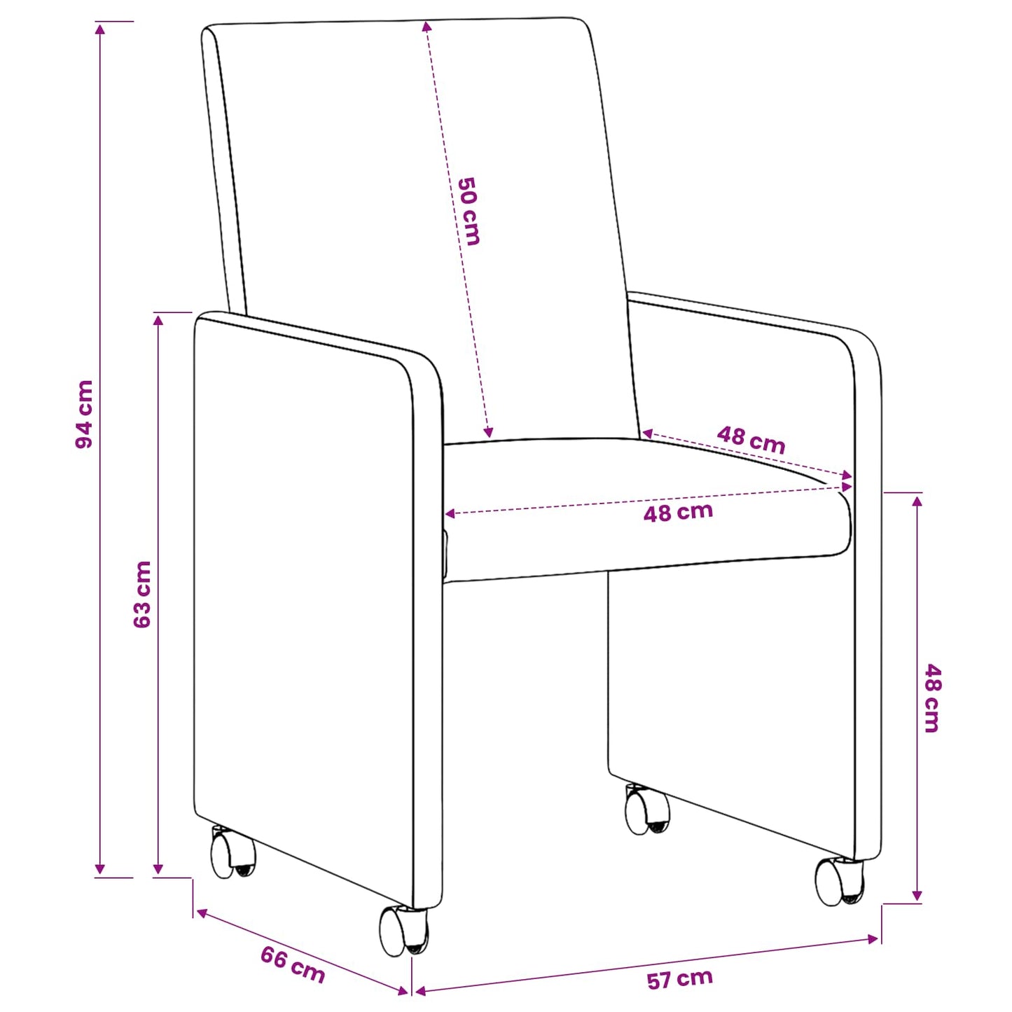 vidaXL Καρέκλες Φαγητού με Ρόδες 2 pcs Κόκκινο 57 x 66 x 94 εκ