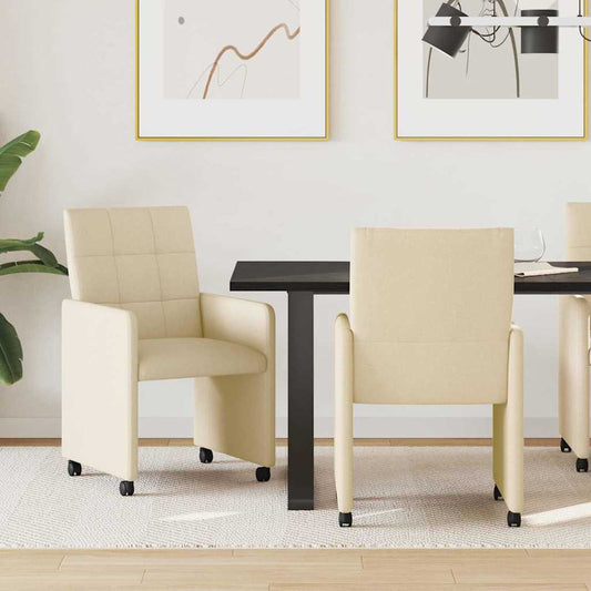 vidaXL Καρέκλες Φαγητού με Ρόδες 2 pcs Κρεμ 58 x 65 x 94 εκ ύφασμα