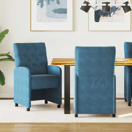 vidaXL Καρέκλες Φαγητού με Ρόδες 2 pcs Μπλε 58 x 67 x 97 εκ Βελούδο
