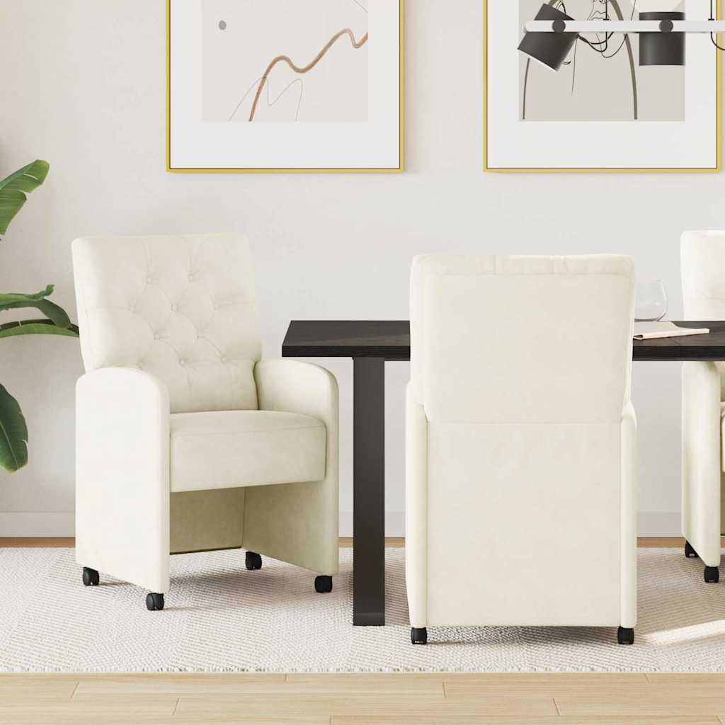 vidaXL Καρέκλες Φαγητού με Ρόδες 2 pcs Κρεμ 58 x 67 x 97 εκ Βελούδο