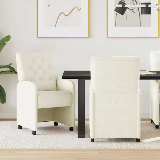 vidaXL Καρέκλες Φαγητού με Ρόδες 2 pcs Κρεμ 58 x 67 x 97 εκ Βελούδο