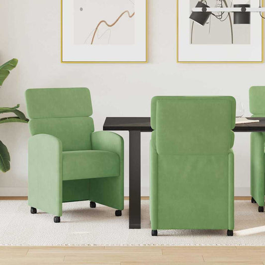 vidaXL Καρέκλες Φαγητού με Ρόδες 2 pcs Ανοιχτό πράσινο Βελούδο