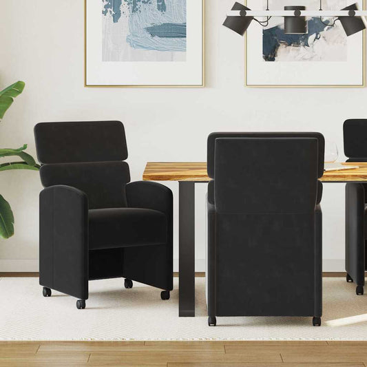 vidaXL Καρέκλες Φαγητού με Ρόδες 2 pcs Μαύρο 58 x 65 x 98 εκ. Βελούδο