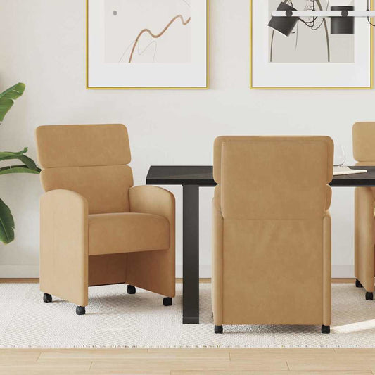 vidaXL Καρέκλες Φαγητού με Ρόδες 2 pcs Καφέ 58 x 65 x 98 εκ. Βελούδο