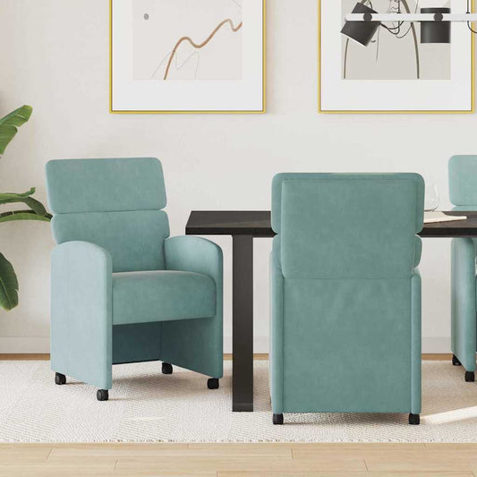 vidaXL Καρέκλες Φαγητού με Ρόδες 2 pcs Πράσινο της θάλασσας Βελούδο