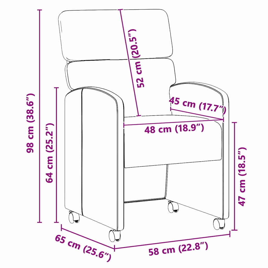 vidaXL Καρέκλες Φαγητού με Ρόδες 2 pcs Λευκό 58 x 65 x 98 εκ.