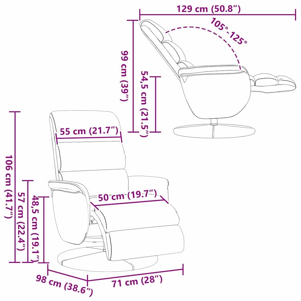 vidaXL Ανακλινόμενη πολυθρόνα Λευκό 98 x 71 x 106 εκ. PU