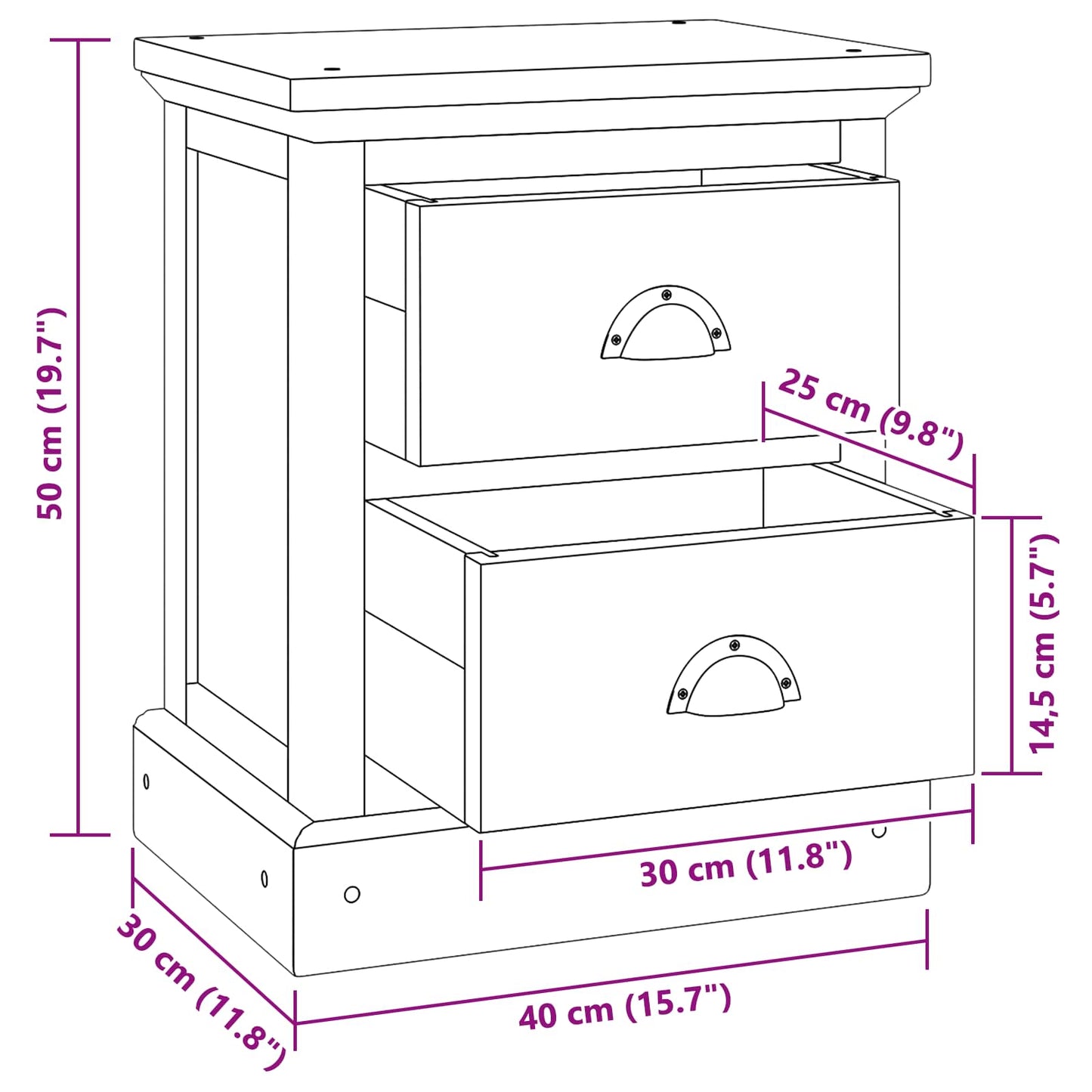 vidaXL Κομοδίνο με συρτάρι Φυσικό 40 x 30 x 50 cm Στερεό Ξύλο Τίκ