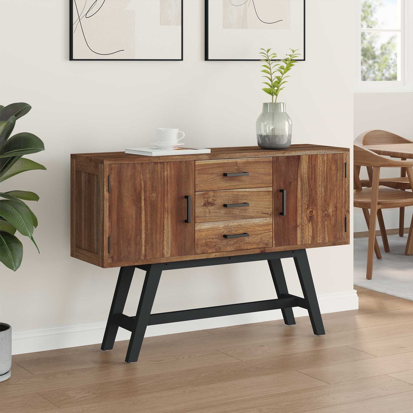 vidaXL Βάση TV με συρτάρι Φυσικό 110 x 30 x 75 εκ Στερεό Ξύλο Τίκ