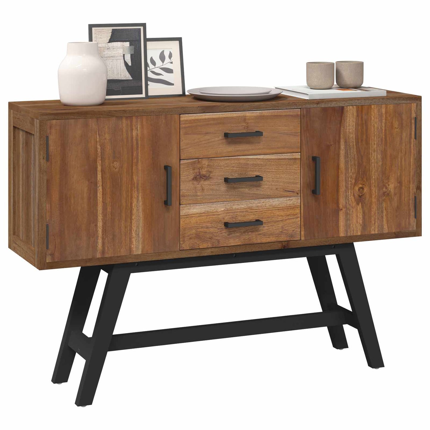 vidaXL Βάση TV με συρτάρι Φυσικό 110 x 30 x 75 εκ Στερεό Ξύλο Τίκ